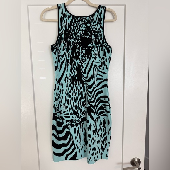 Teri Jon by Rickie Freeman Black and Blue Animal Print Dress - Picture 3 of 5